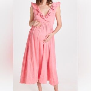 Hatch‎ Maternity Dress "The Sarah" Ruffle Gauzy Cotton Cottagecore Midi Pink